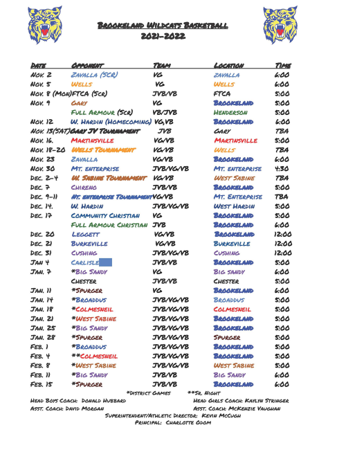 Basketball Schedule
